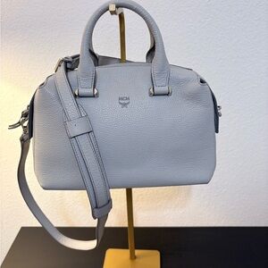 MCM Light Gray Leather Satchel